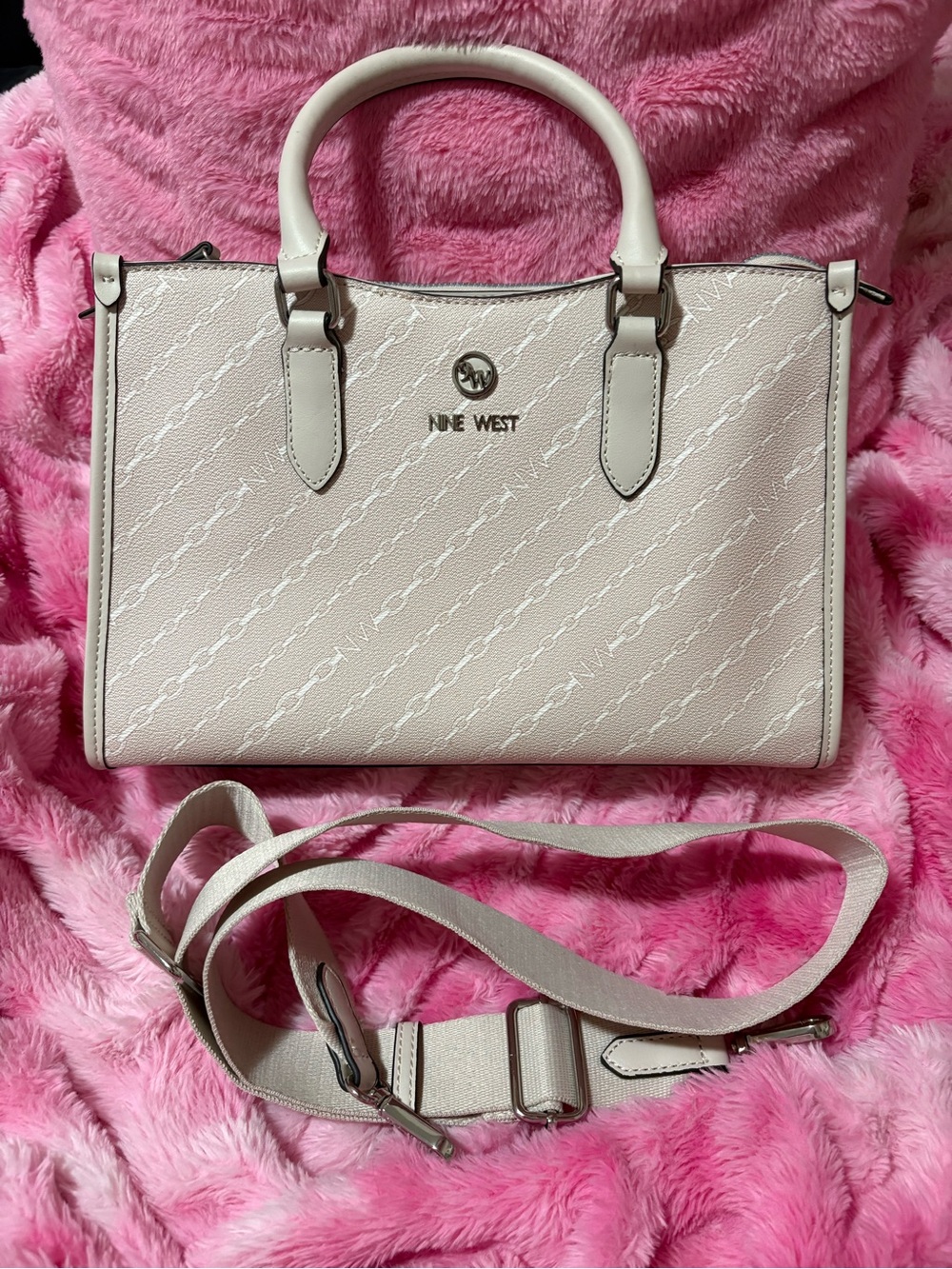Nine West Pale Pink/ Cream Top-Handle Satchel with Detachable Strap